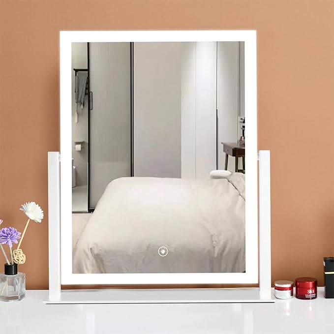 14 White LED Vanity Mirror with Lights 3 Color Dimmable LED Lighting,Desktop Makeup Mirror Smart Touch Control,360Β° Rotation,Adjustable Brightness,Lighted Cosmetic Mirror for Girls