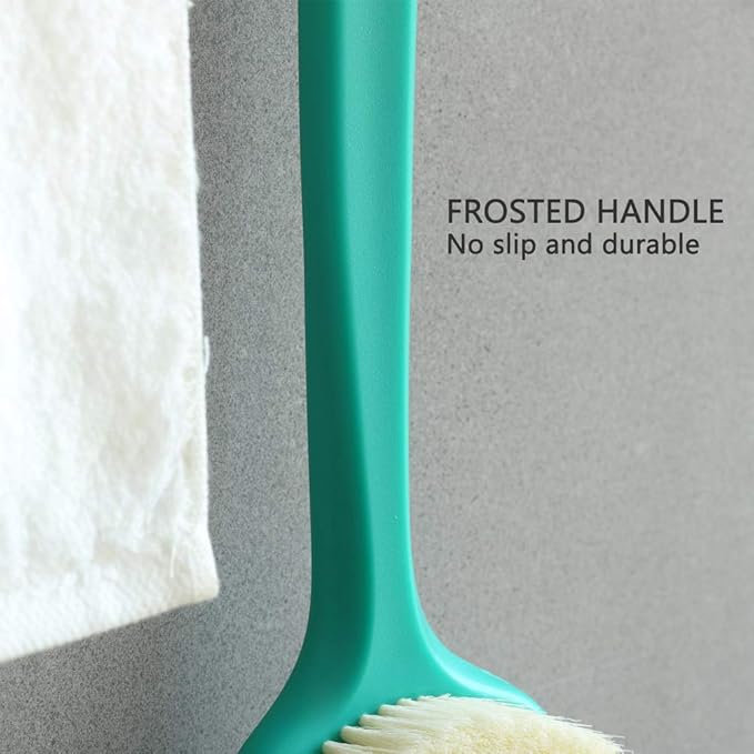 Upgraded Bath Body Brush with Comfy Bristles Long Handle Gentle Exfoliation Improve Skin's Health and Beauty Bath Shower Wet or Dry Brushing Body Brush (14 inch, Green)