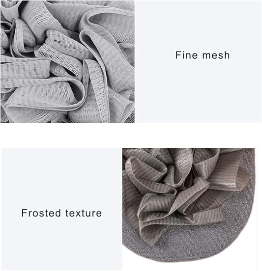2 Pcs Bath Shower Pouf Sponge Loofah Sponge Shower Loofah 2 in 1 Exfoliating Mesh Pouf Sponge Loofah Bath Glove with Elastic Hand Strap for Women Men Kid Bathroom