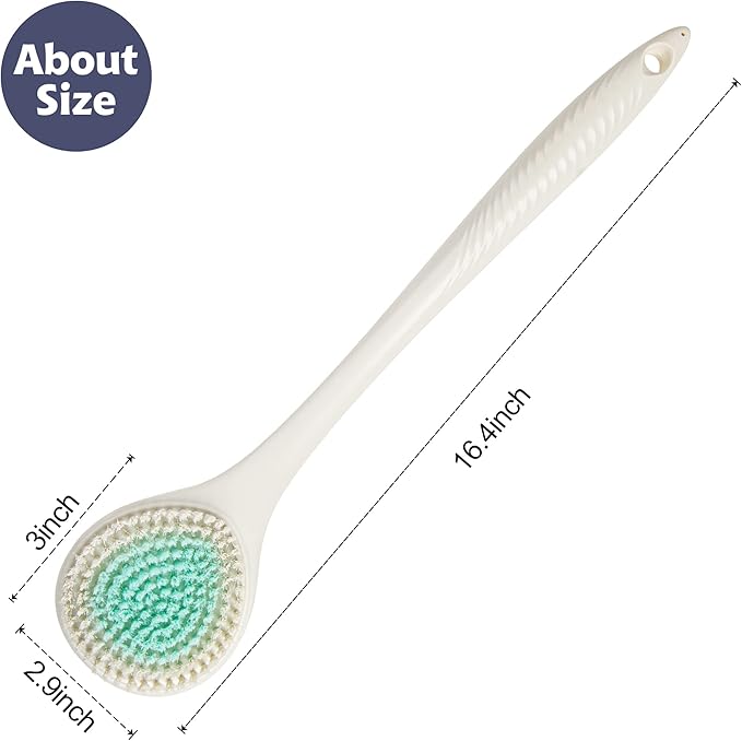 BEDELITE Back Bath Brush Long Handle for Shower of 2 - Soft Shower Brush for Men & Women,Back Brush Scrubber - 16.4" Long Skin Exfoliator for Body Bath ScrubberοΌ2 Pack, Pink & IvoryοΌ