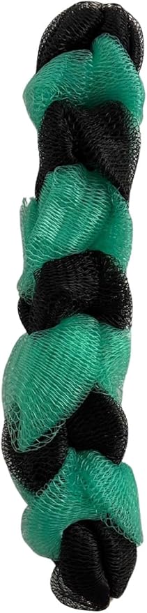 Long Reach Nylon Mesh Elastic Dual-Color Bathing Sponge for Soft Sensitive Skin (Black-Green)