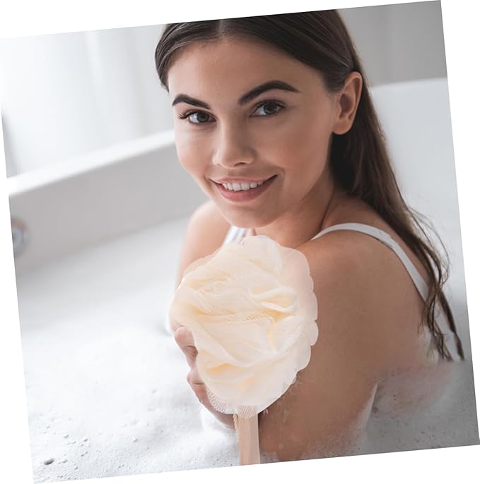 2pcs Bath Sponge Brush Handle Exfoliating Loofah Mesh Scrubber for Back and Feet Easy to Clean Suitable for All Ages for Daily Use and Travel