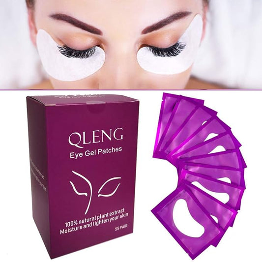 55 Pairs Set, Under Eye Hydrogel Pads, Professional Lint Free Eye Mask Eyelash Extension Gel Patches Kit for Adhesive Lash Beauty Tool (Purple)
