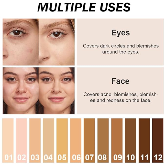 Kaely Cream Pot Concealer Full Coverage Makeup Set, Under Eye Brightener Color Correcting Concealer for Dark Circles, Waterproof Foundation Palette with Brush, Eye Ring Corrector de ojeras, 03