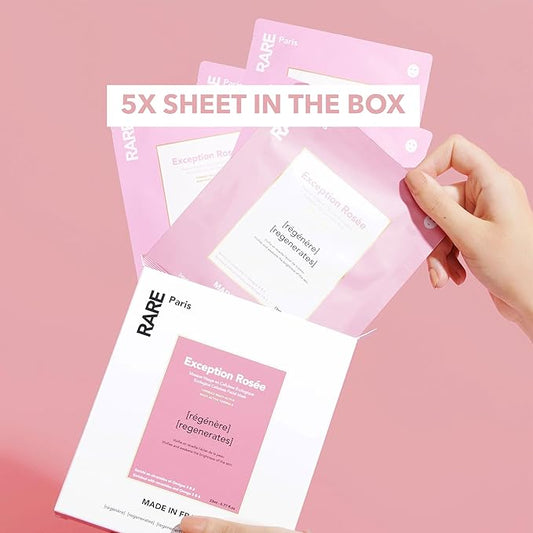 Exception RosΓ©e - Regenerating Facial Sheet Mask - Hydrating & Brightening - With Ceramides & Omega-3 & 6 - Brightening, Firming & Revitalizing - Multi-Active Serum Formula - 5 Pack