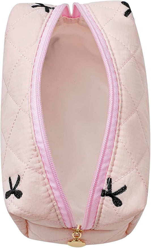 Makeup Bag Travel Cosmetic Bag for Women Girls, Zipper Make Up Pouch, Floral Flowers Toiletry Organizer Makeup, Portable Storage Cosmetic Travel Cloth Bag (Light Pink)