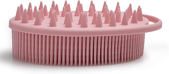 1 Pcs Silicone Bath Brush, Dual-Sided Massage Shower Brush, Suitable for Scrubbing, Suit for Kids & Adults, Household Soft Silicone Bathing Tool, Gentle & Non-Irritating (Pink)