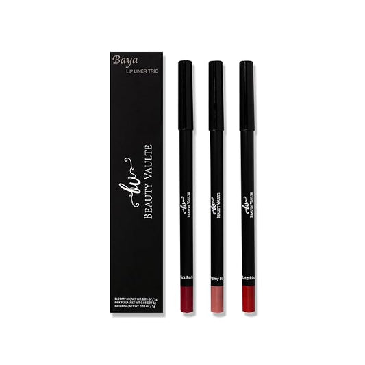 Beauty Vaulte 3 Pcs Lip Liner| Baya Lip Liner Trio| Long Lasting Lip Liner Pencil| Highly Pigmented Lip Liner| Available in Three Colors Flamingo Pink, Currant Red, Dark Magenta