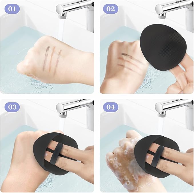 Manmihealth Soft Silicone Face Scrubber Exfoliator 2 Pack,Silicone Handheld Manual Facial Cleansing Brush, Face Washing Pad for Pore Cleansing Blackhead Removing Massaging (Black*2)