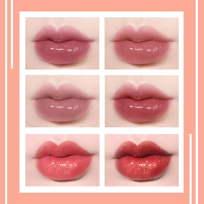 10 Colors Lip Tint Stain Set with Natural Fruits Design, Pearly Lustre Finish, Korean Plumping Lip Gloss Watery Lip Stain (Orange Box)