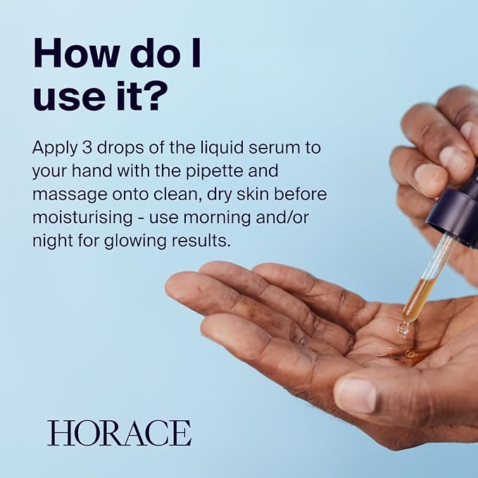 HORACE Vitamin C + Glycolic Acid Face Serum for Men β Brightening Facial Treatment for Dull Skin, Radiance Boost, and Even Complexion β Skincare for All Skin Types β Unscented, 30ml