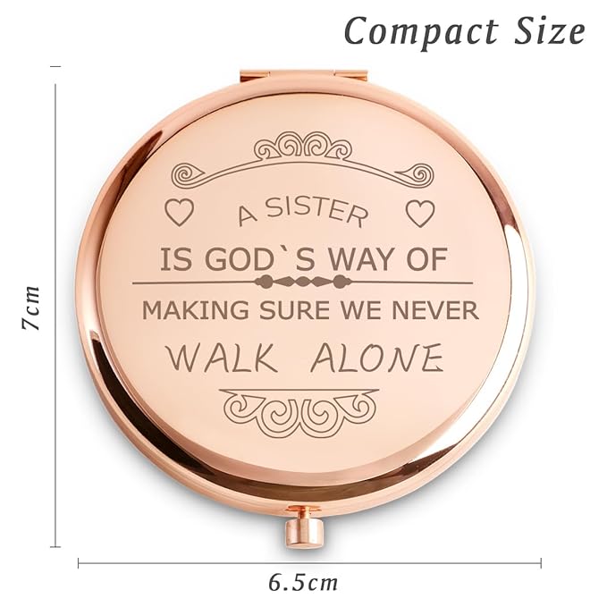 Sister Gifts from Sister, Personalized Compact Mirror, Unique Mothers Day Birthday Gifts for Sister, Sentimental Present for Her