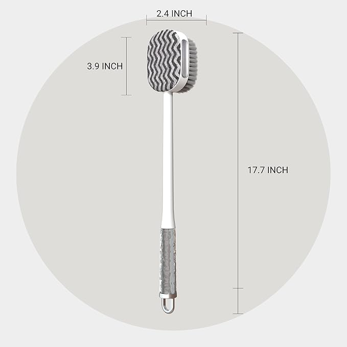 2-in-1 Detachable Shower Back Brush – Dual-Sided Body Scrubber with Soft Bristles & Massage Nodes, Exfoliating Dry Brush with Long Handle for Men & Women, Travel-Friendly