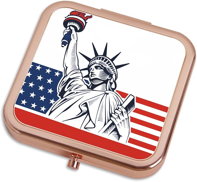 Small Compact Mirror, Rosegold Square 2.8”×2.8” DropRubber Style Double Sided Mini Magnifying 1X/2X Mirror for Purse Can be Used as Gifts for Woman (LadyLiberty)