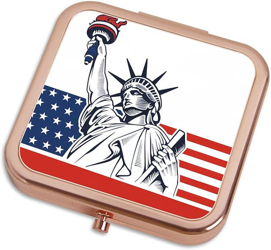 Small Compact Mirror, Rosegold Square 2.8βΓ2.8β DropRubber Style Double Sided Mini Magnifying 1X/2X Mirror for Purse Can be Used as Gifts for Woman (LadyLiberty)