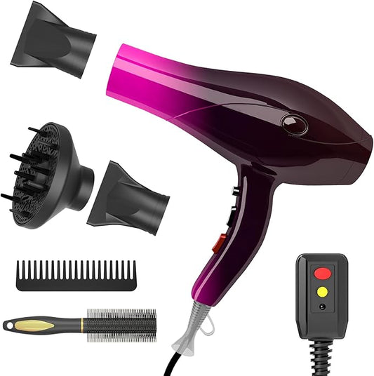 Ionic Hair Dryer,2400W Negative Ion Low Noise Hair Dryer Professional Fast Drying Hair Dryer with 2 Speeds, 3 Heat Settings, Cooling Button,with Diffuser for Curly and Straight Hair(Crimson Fade)