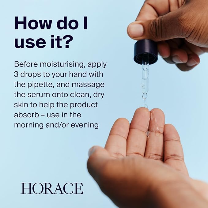 HORACE Hyaluronic Acid + Panthenol Face Serum for Men β Advanced Moisturising Facial Treatment for Dry Skin, Dehydration Lines, and Elasticity β Vegan Skincare for All Skin Types β Unscented, 30ml