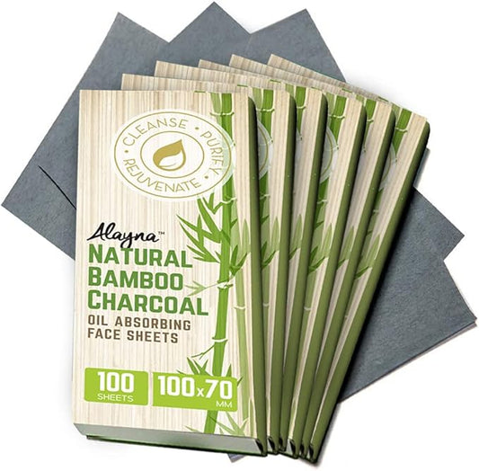 Oil Blotting Sheets for Face Natural Bamboo Charcoal Blotting Paper for Oily Skin Oil Absorbing Tissues Beauty Blotters Remove Excess Shine Organic Blot Papers For Facial Make Up & Skin Care 6 Pack