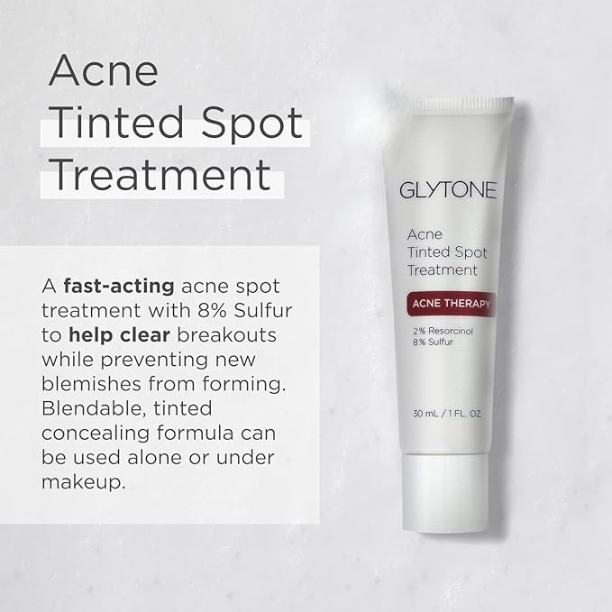 Glytone Acne Tinted Spot Treatment | Acne Cream with 8% Sulfur & 2% Resorcinol | Fast Acting Blemish Spot Treatment for face | Clears Breakout & Unclog Pores | Blemish Concealer | 1 fl oz
