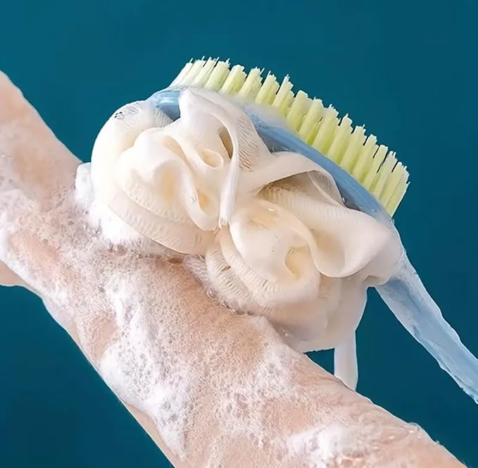 Double Sided Bath/Shower Brush, Two in One Long Handle Brush, Soft Bristle Massage Brush, Body Brush, 2 PCS (Blue+Pink)