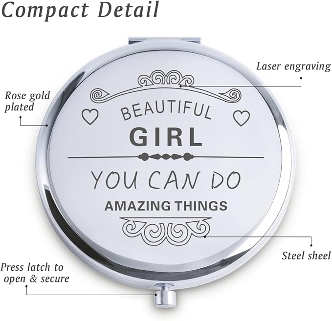 Personalized Gifts for Women Girls, Inspirational Compact Mirrors, 2025 Graduation Gifts for Her, Unique Mothers Day Birthday Gifts for Mom Sister Wife Daughter Niece, Friendship Gifts for Friends