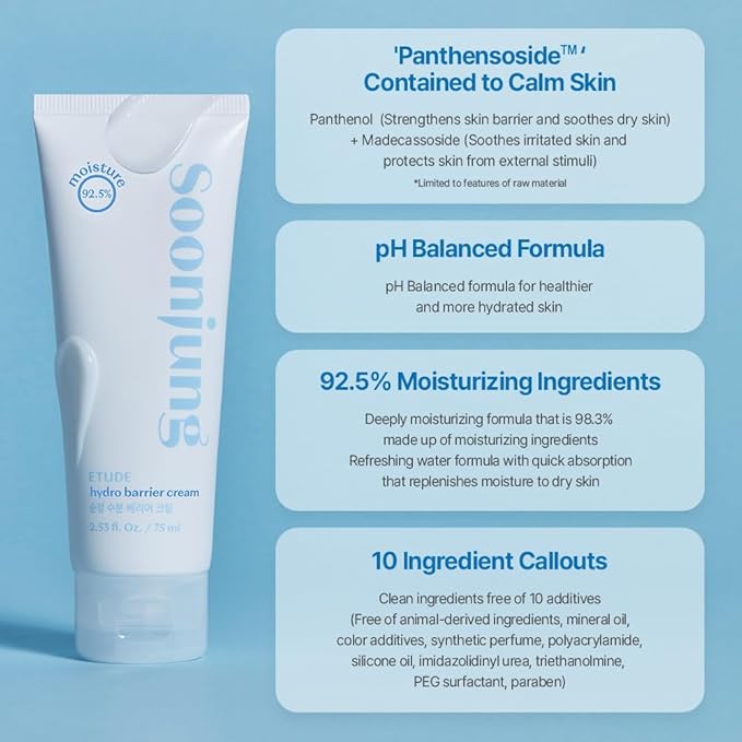 ETUDE SoonJung Hydro Barrier Cream (Tube Type) 2.54 fl. Oz (75ml) 23AD |Moisturizing and Soothing Cream | Non-Comedogenic, Hypoallergenic & Fragrance Free Moisturizer for Face