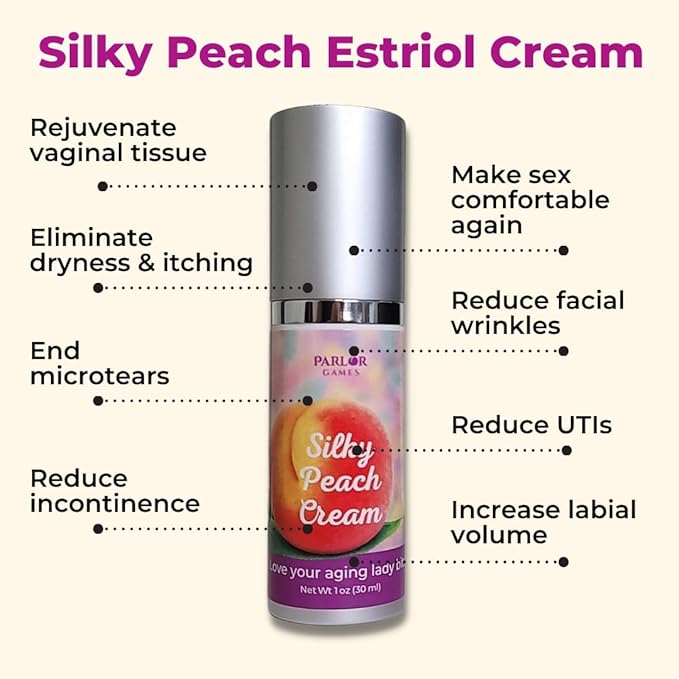 Silky Peach Cream by Parlor Games β Bioidentical Estriol Cream for Women β Menopause Relief for Vaginal Dryness & Vulva Itch β 30ml Bottle (2 Month Supply)