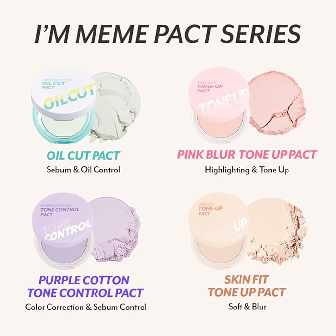I'M MEME Compact - Oil Cut Pact | Skin Mattifying, Sebum Absorbing, Korean Pressed Setting Powder, for Blurring Effect, Makeup Foundation, Translucent Compact, Oily Skin, Natural Coverage, 0.35 Oz