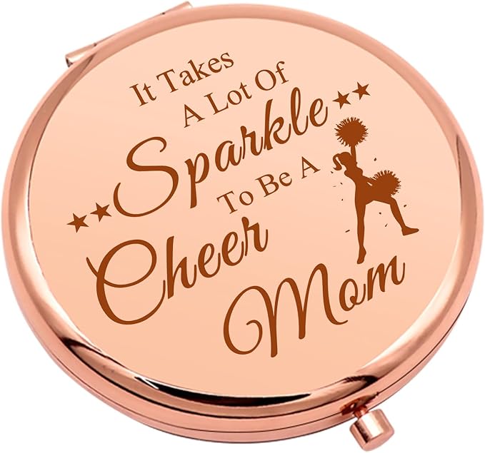 Mwphuy Cheer Mom Appreciation Gift Compact Makeup Mirror, Rose Gold, 2.6 Inches (Diameter), Magnifying, Dual Sided