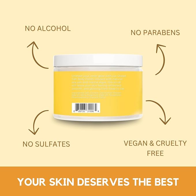 Sea Salt Body Scrub by Florida Suncare - Ocean Salt Body Polish Infused with Marine Algae - Exfoliating Face and Body Scrub - Facial Scrub Exfoliator to Tackle Acne (Pineapple, 3.3 oz)