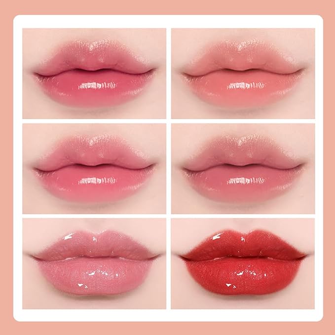 10 Colors Lip Tint Stain Set with Natural Fruits Design, Pearly Lustre Finish, Korean Plumping Lip Gloss Watery Lip Stain (Cartoon Box)