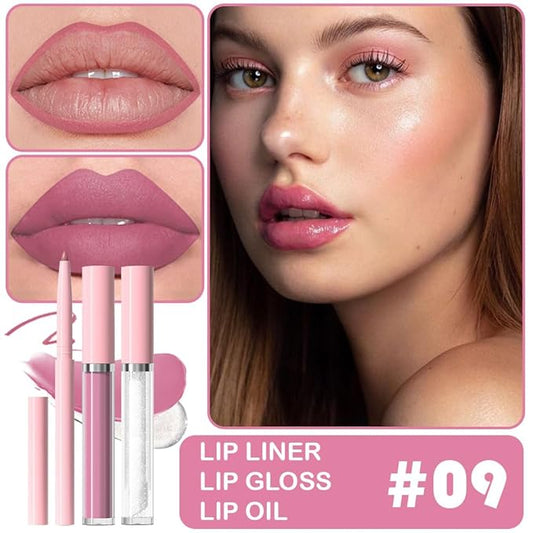 3-in-1Caramel Brown Matte Lip Stain Kit | Waterproof Lip Liner + Hydrating Matte Lip Gloss + Nourishing Lip Oil | Long Lasting Plumping to Create Perfect Lip Makeup.09#