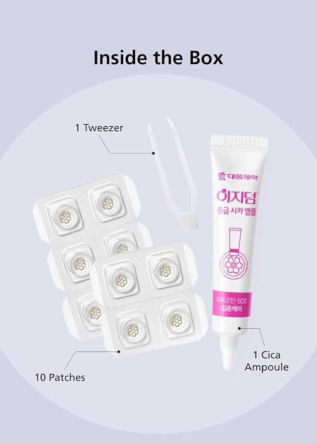 EasyDerm Quick Calming Magnesium Patches β Hydrocolloid Acne Spot Treatment Includes Tweezers & Ampoule, 10 Patches, Zit Sticker, TikTok Viral Blemish Patch, Made by Daewoong Pharmaceutical