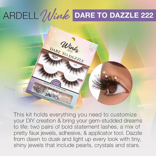 Ardell Winks Dare to Dazzle False Eyelashes - 222 Lash Set with Customizable Rhinestones & Glitter, DIY Glam Lashes for Party & Special Events