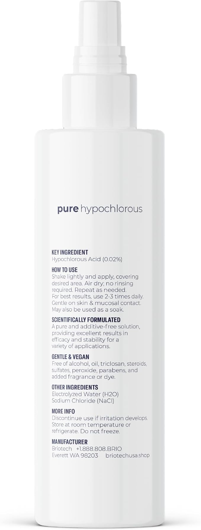 BRIOTECH Pure Hypochlorous Acid Spray and Cleanser, Original Premium HOCl Topical Solution, Multi-Purpose Cleaner, Family Approved & Pet Friendly, 8 fl oz (2 Pack)