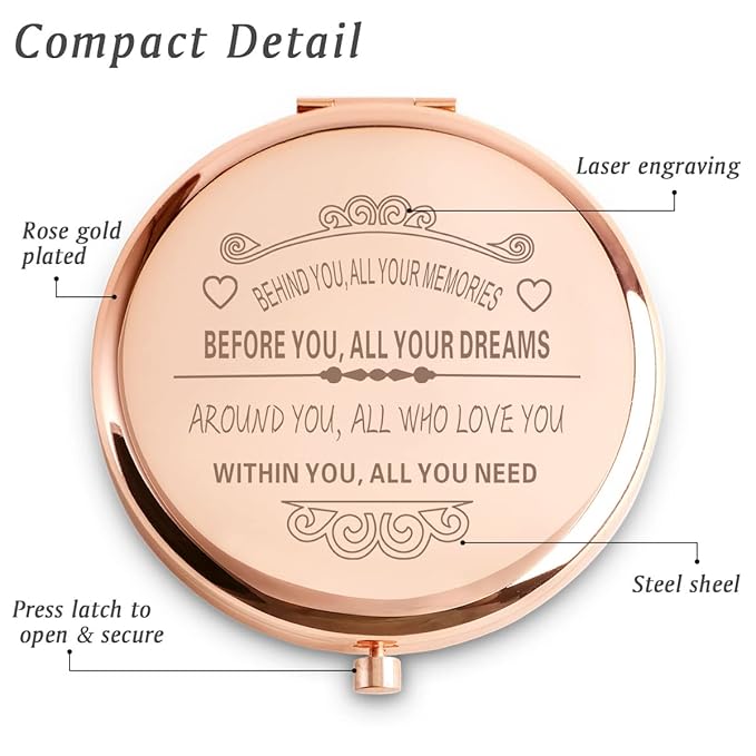Personalized Gifts for Women Girls, Inspirational Compact Mirror, 2025 Graduation Gifts for Her, Mothers Day Birthday Gift for Mom Wife Sister Daughter Niece Granddaughter, Friendship Gifts for Friend