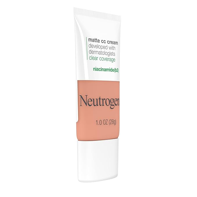 Neutrogena Clear Coverage Flawless Matte CC Cream, Full-Coverage Color Correcting Cream Face Makeup with Niacinamide (b3), Hypoallergenic, Oil Free & Fragrance Free, Cool Almond, 1 oz