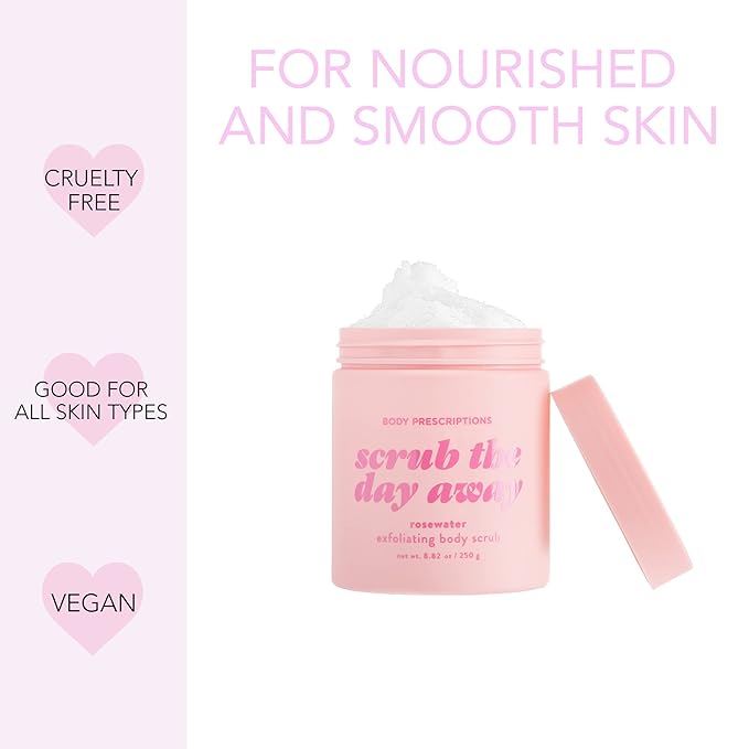 Body Prescriptions Exfoliating Body Scrub β Body Cleanser for Nourished, Ultra-Smooth Skin, Lavender, Rosewater, Eucalyptus & Mint