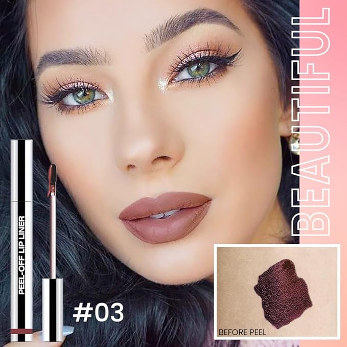 Matte Lip Gloss Stain-Peel Off Lip Liner Tattoo, Brownish Red Lip TintοΌLong Lasting Peel Off Lip Stain, Waterproof Transfer-proof Lip Mask Lip Liner Peel Off Lip Gloss,Stayn Lip Makeup. #03