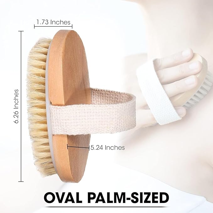 OPAZ Dry Body Brush 2 Pack – Natural Boar Bristles Exfoliating Brushing for Lymphatic Drainage, Cellulite, Acne Wooden Scrub with Strap for Bath, Shower & Self-Care