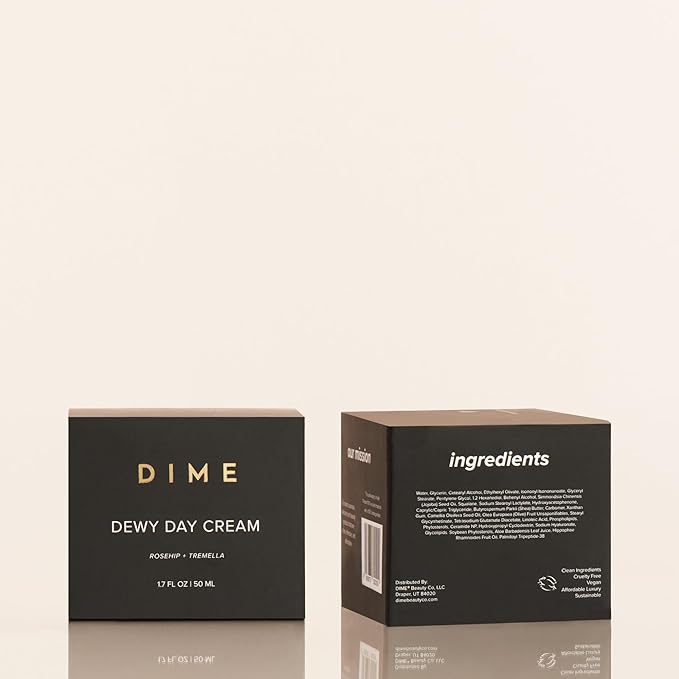 DIME Beauty Dewy Day Cream, Morning Face Moisturizer with Rosehip Oil and Snow Mushroom, 1.7 oz / 50 ml
