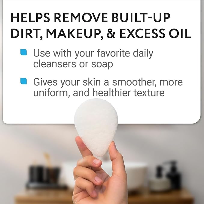 IMPRESA 10 Pack Facial Sponge for Daily Deep Cleansing - Regular Buff Style Exfoliating Pads for Removing Dead Skin, Dirt & Makeup - Normal to Oily - Made in The USA - Reusable Puf - White