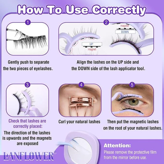 Magnetic Eyelashes with Applicator Natural Look Magnetic Lashes Reusable False Eyelashes Cat Eye Lashes with Magnets Easy to Use by Lanflower