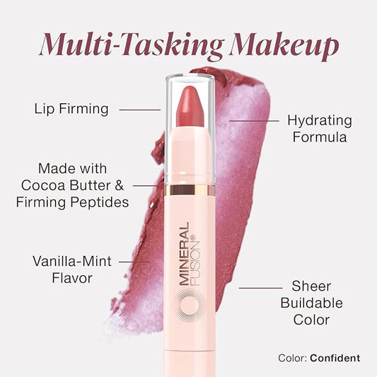 Mineral Fusion NEW Sheer Moisture Lip Tint, Buildable Lip Color, Hydrating Lip Balm with Jojoba Oil, Shea Butter & More, Hydrates & Nourishes, FD&C Dye-Free & Hypoallergenic, Confident, Melon Pink