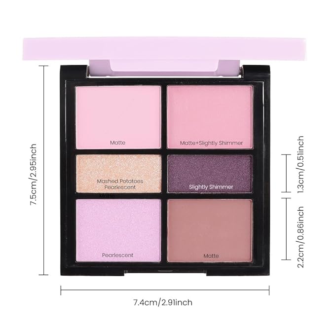 6-Color Pink Champange Purple Matte & Shimmer Eyeshadow Palette with Mirror β Highly Pigmented, Long-Lasting Eye Makeup for Artists & Creative Looks (03#)