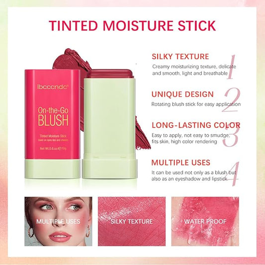 Multi-Use Makeup Cream Blush Stick,Solid Moisturizer Stick,Waterproof Natural Nude Makeup,Tinted Solid Moisturizer Stick for Eyes Lips Cheek (1#Shy Pink)