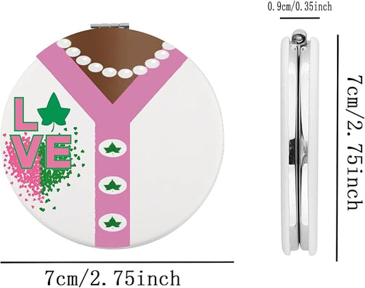 BEKECH Pink and Green Leaf Compact Mirror Sorority Inspired Gift Pink and Green Sisterhood Makeup Mirror for Women