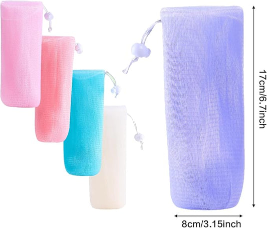 5Pcs Mesh Soap Bags Soap Bubble Foam Net Exfoliating Mesh Soap Saver Pouch Bag Bar Soap Scrubber Pouch with Drawstring for Body Facial Cleaning