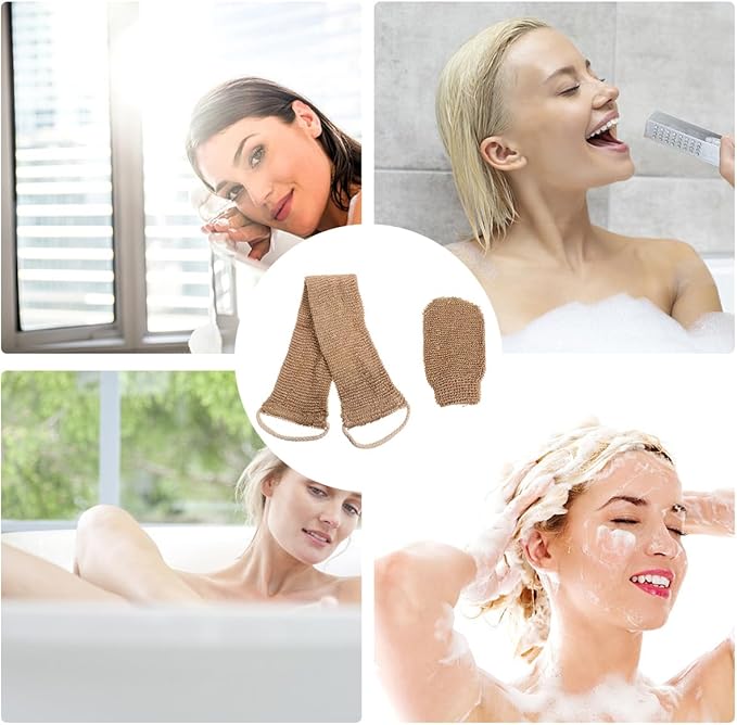 2pcs Ramie Back Strip Gloves Massage Towels Bath Scrubber for Body Cleaning Scrubber Bath Sponges for Shower Cleaning Towels Deep Clean Body Brush Plant Brown Bath Towel Spa