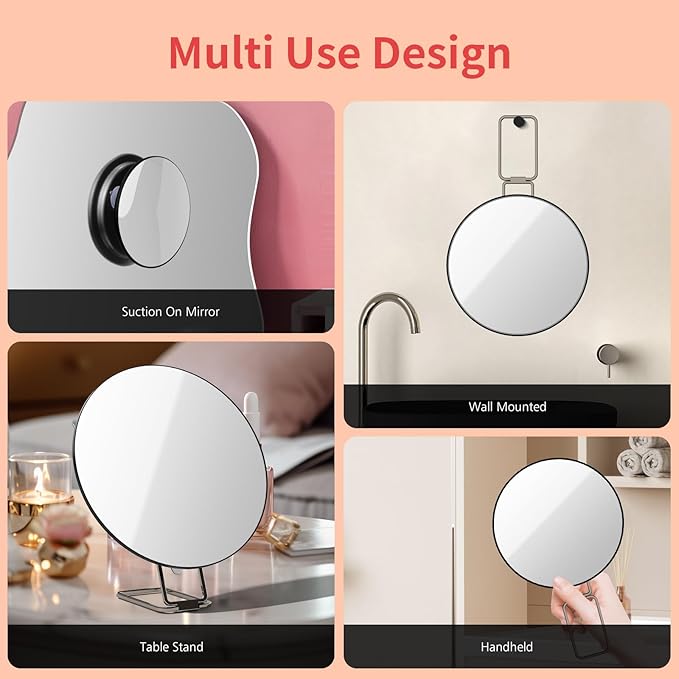 Travel Magnifying Mirror 30x Large 6β Diameter Makeup Mirror with Magnification 30x, Portable Handheld Close Up Magnified Mirror with Stand & Suction Cups, Perfect for Makeup, Shaving, Deep Cleaning